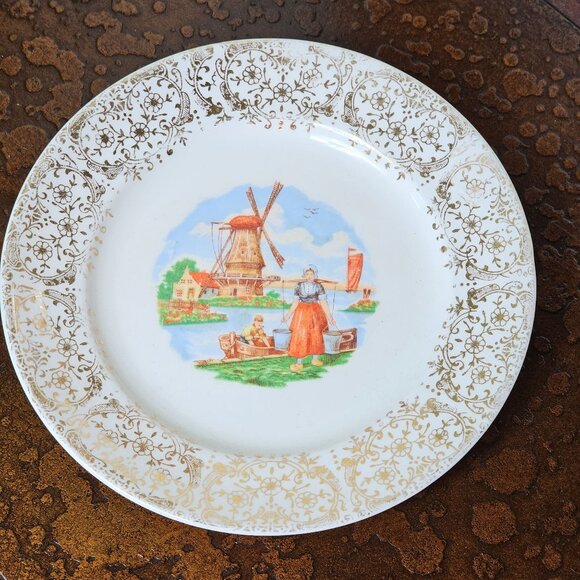 Stetson Vintage Porcelain Tea Cup Saucer Dutch Windmill Scene Gold Ornate Design - Picture 4 of 11